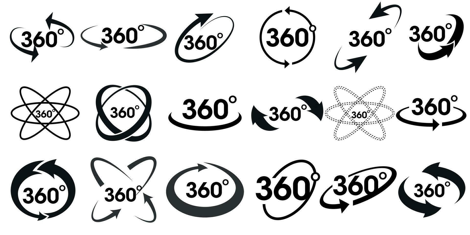 360 diplôme vues de vecteur cercle Icônes ensemble isolé de le Contexte. panneaux avec flèches à indiquer le rotation ou panoramas à 360 degrés. vecteur illustration.