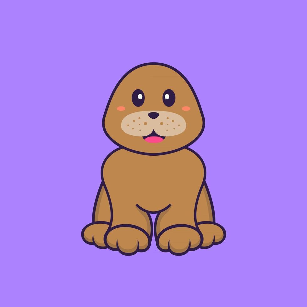 chien mignon est assis. concept de dessin animé animal isolé. peut être utilisé pour un t-shirt, une carte de voeux, une carte d'invitation ou une mascotte. style cartoon plat vecteur