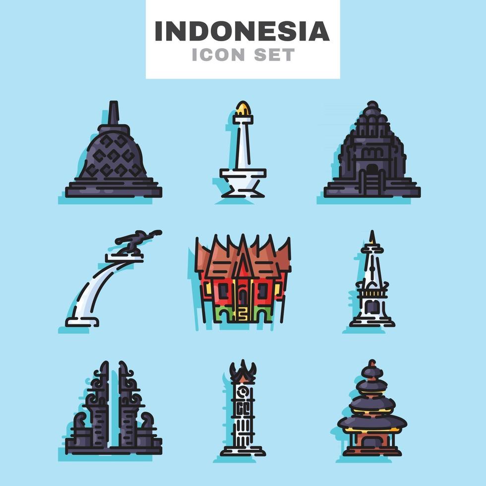 jeu d'icônes de l'indonésie vecteur