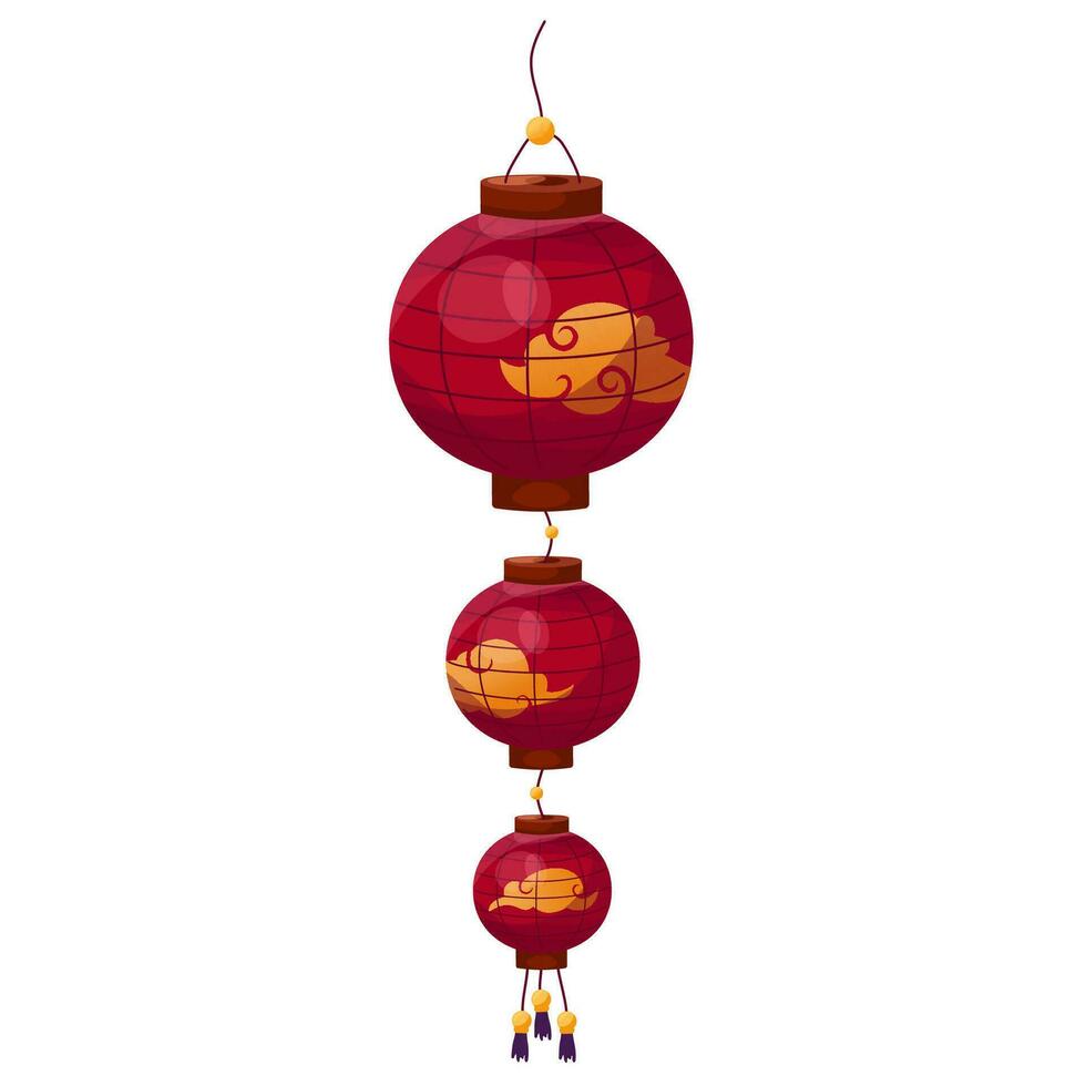 tripler rouge chinois lanterne avec un ornement. élément de milieu de l'automne festival, lanterne festival, chinois Nouveau année et coréen chuseok. traditionnel symbole vecteur isolé illustration