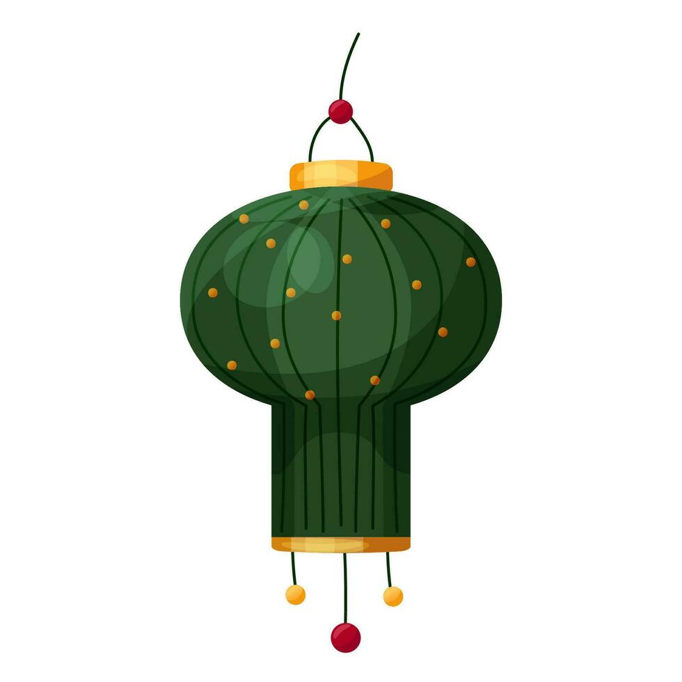 dessin animé isolé vecteur illustration de vert chinois lanterne avec un ornement. symbole de chinois culture. élément de milieu de l'automne festival, lanterne festival, chinois Nouveau année et coréen chuseok