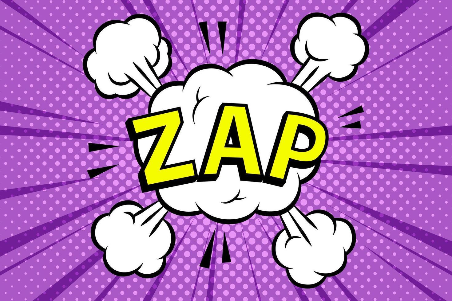 zap, abstrait de bande dessinée. libellé dans une bulle de dialogue comique dans un style pop art sur fond d'éclatement vecteur