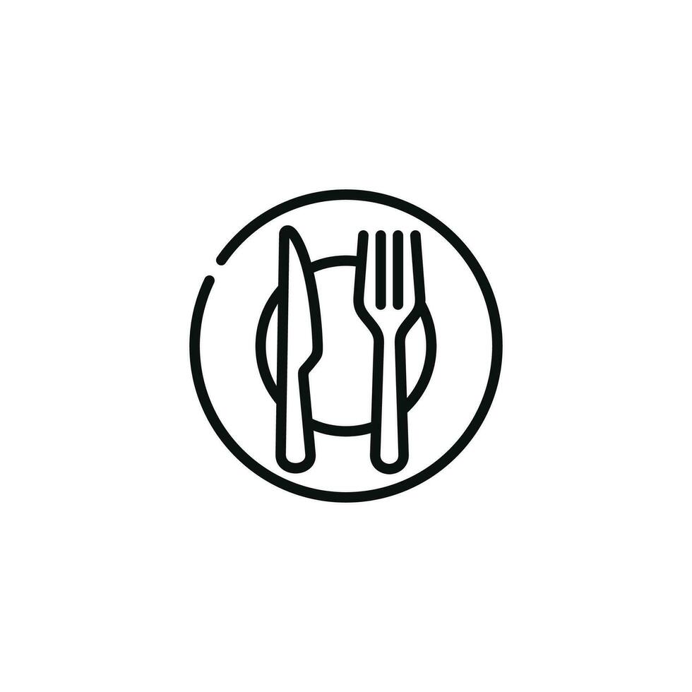restaurant ligne icône isolé sur blanc Contexte. fourchette, couteau, et assiette icône vecteur