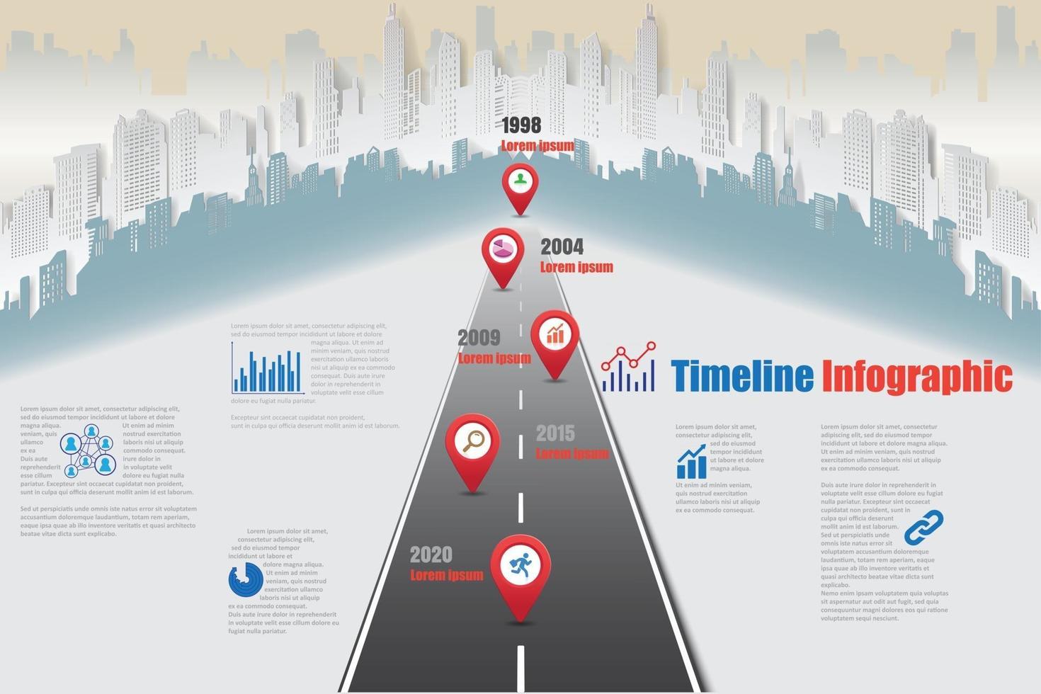 business roadmap chronologie infographie ville conçue pour abstrait modèle jalon élément moderne diagramme processus technologie marketing numérique données présentation graphique illustration vectorielle vecteur