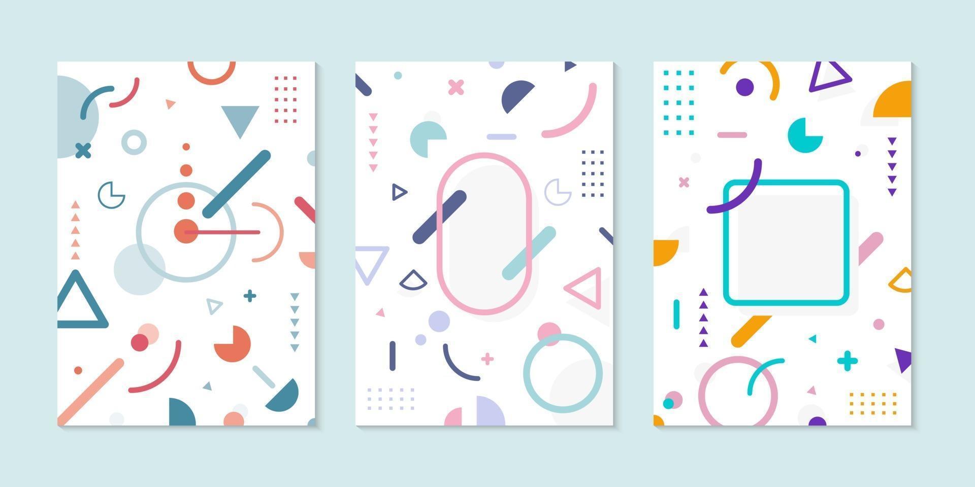 ensemble de brochure de couverture design minimaliste motif géométrique couleur vive sur fond blanc vecteur