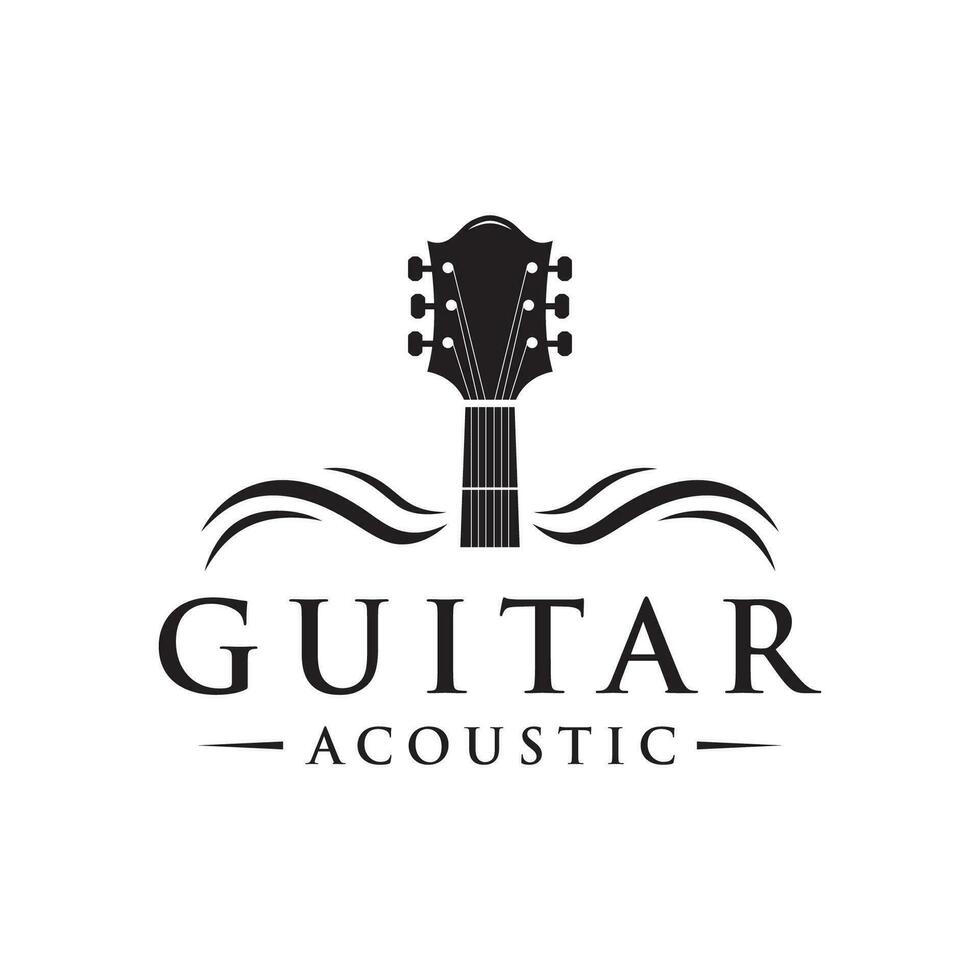 rétro guitare la musique logo modèle conception. logo pour acoustique, bar, typographie et boîte de nuit. vecteur