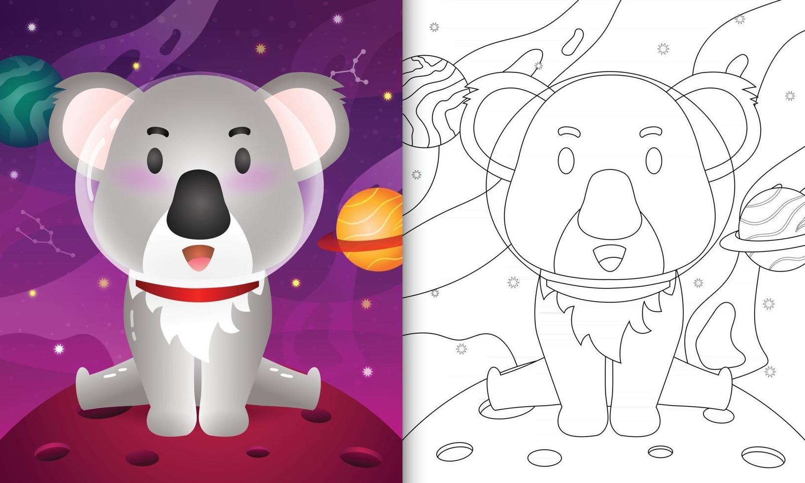 livre de coloriage pour les enfants avec un koala mignon dans la galaxie de l'espace vecteur