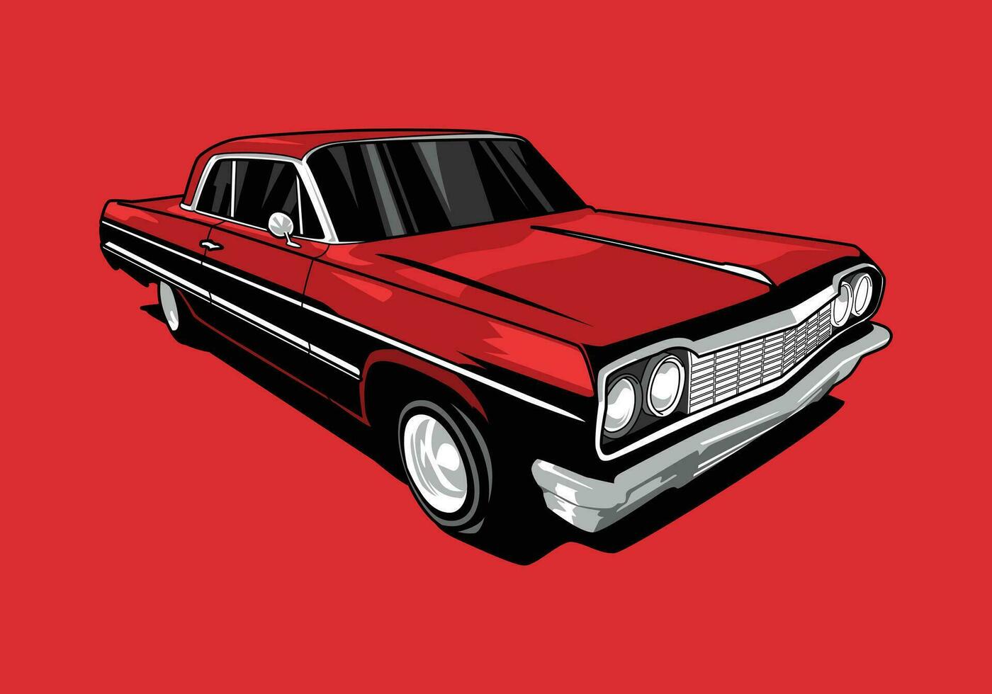 lowrider auto. ancien auto. rouge couleur. graphique vecteur illustration.