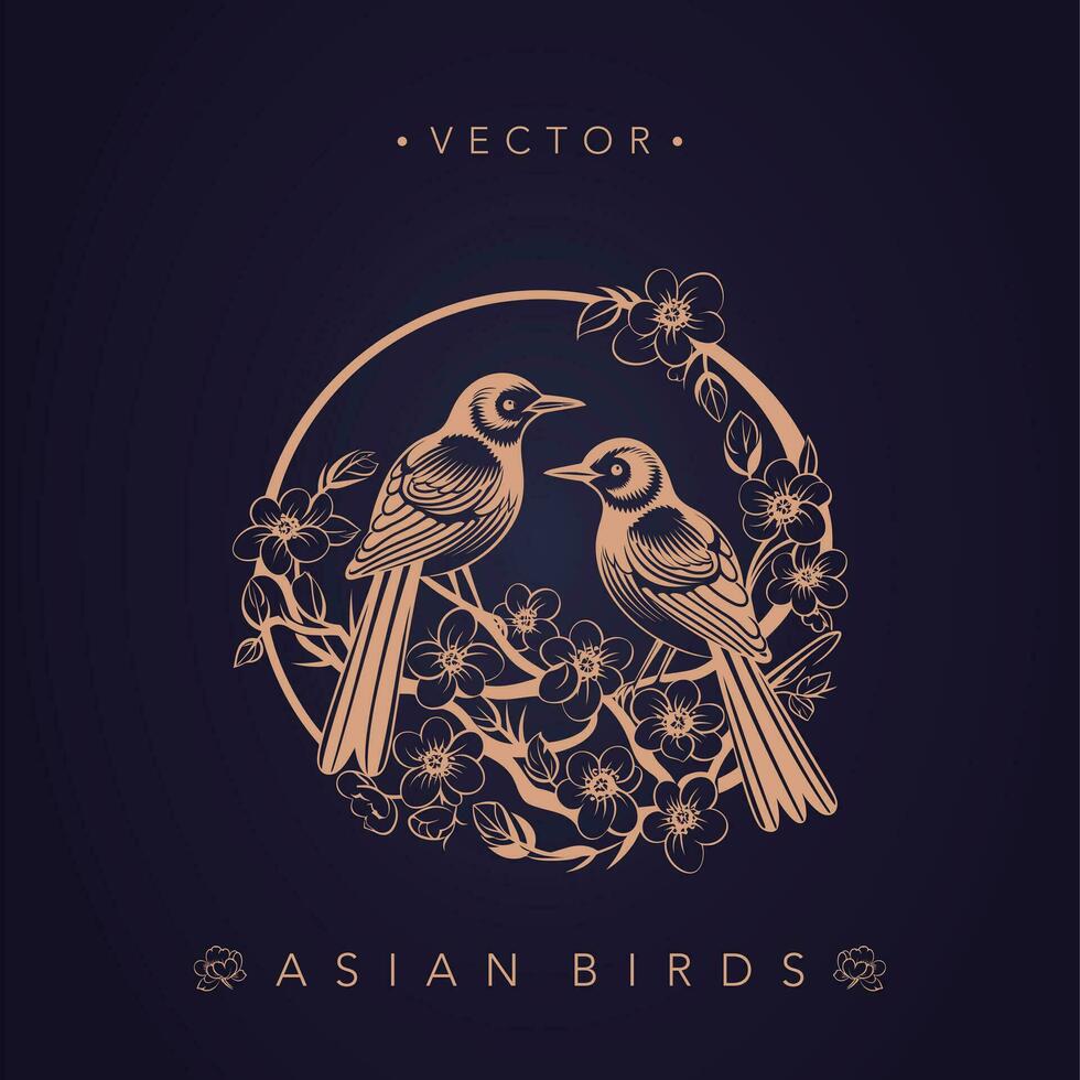 asiatique traditionnel oiseau motifs ancien chinois fleur et oiseau motifs vecteur