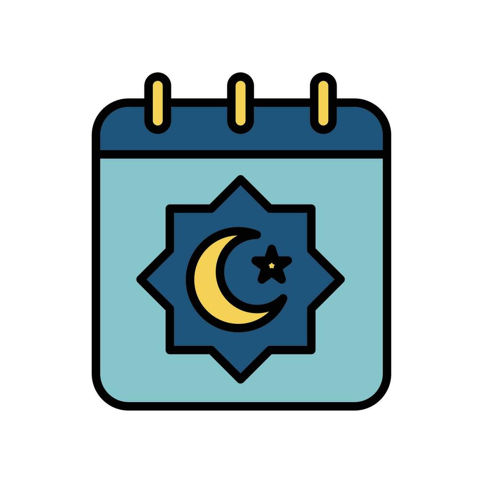 islamique Date icône pour aïd, musulman jeûne Ramadan. calendrier page avec musulman lune et étoile. arabe mois, lunaire hijri. rempli style vecteur illustration. conception sur blanc Contexte eps dix