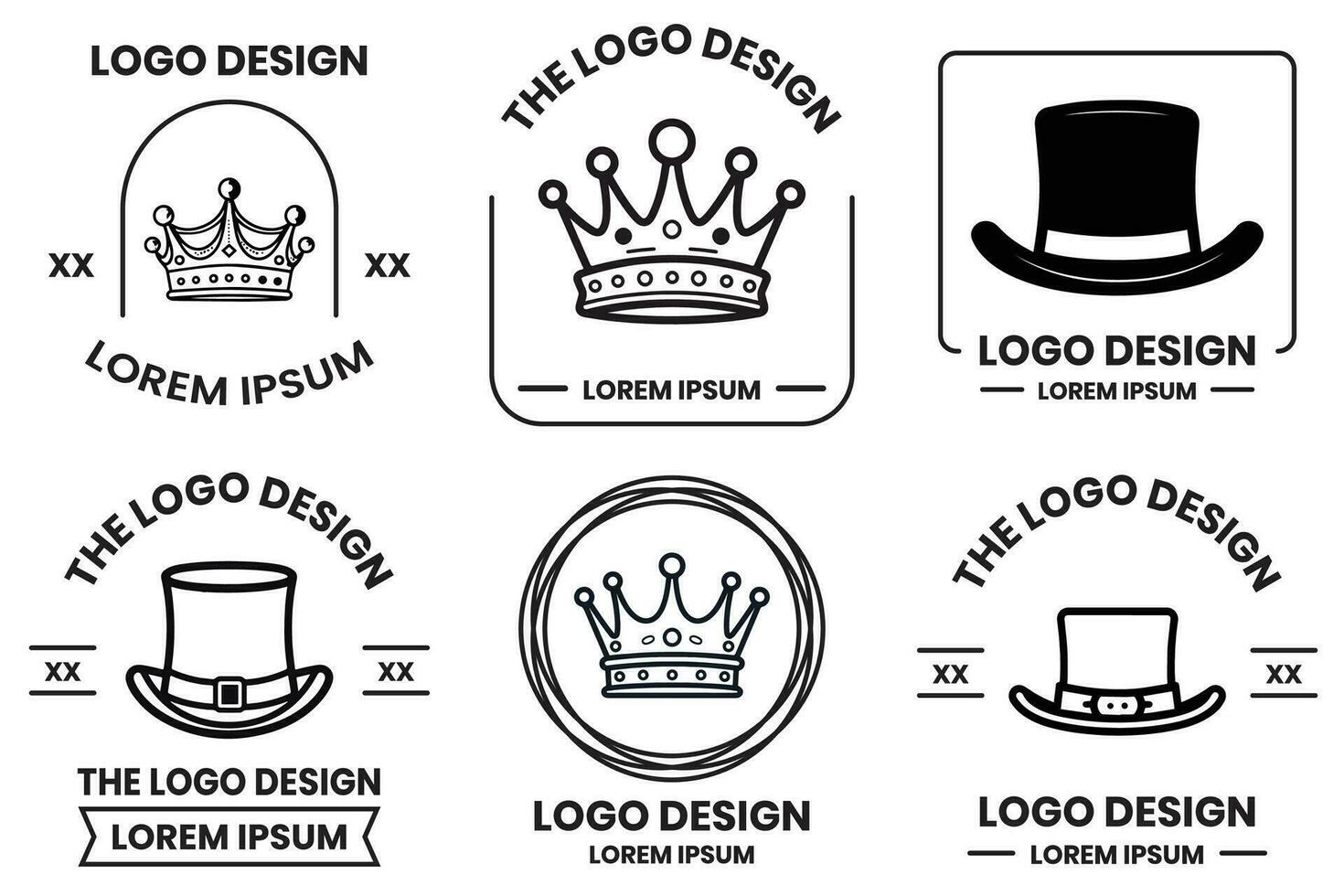 chapeau et couronne logo dans plat ligne art style vecteur