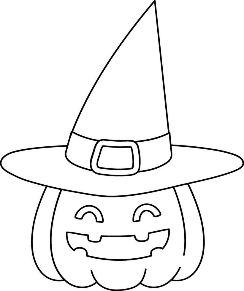Halloween citrouille avec sorcière chapeau illustration contour vecteur