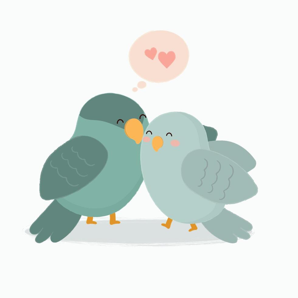 dessin animé mignon romantique oiseaux heureux couples amoureux vecteur