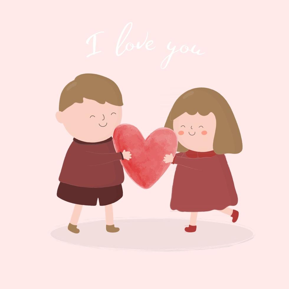 dessin animé mignon romantique heureux jeune couple amoureux illustration vectorielle vecteur