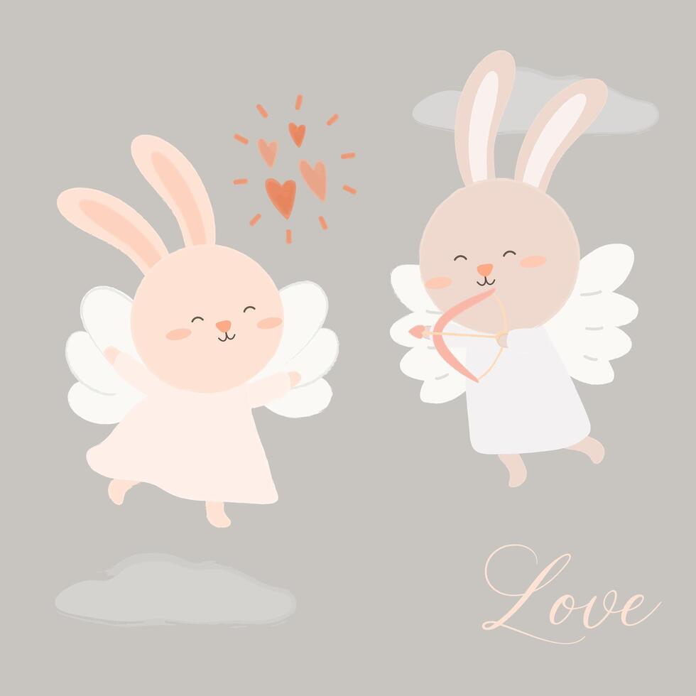 illustration vectorielle conception dessin animé amant de lapin cupidon vecteur