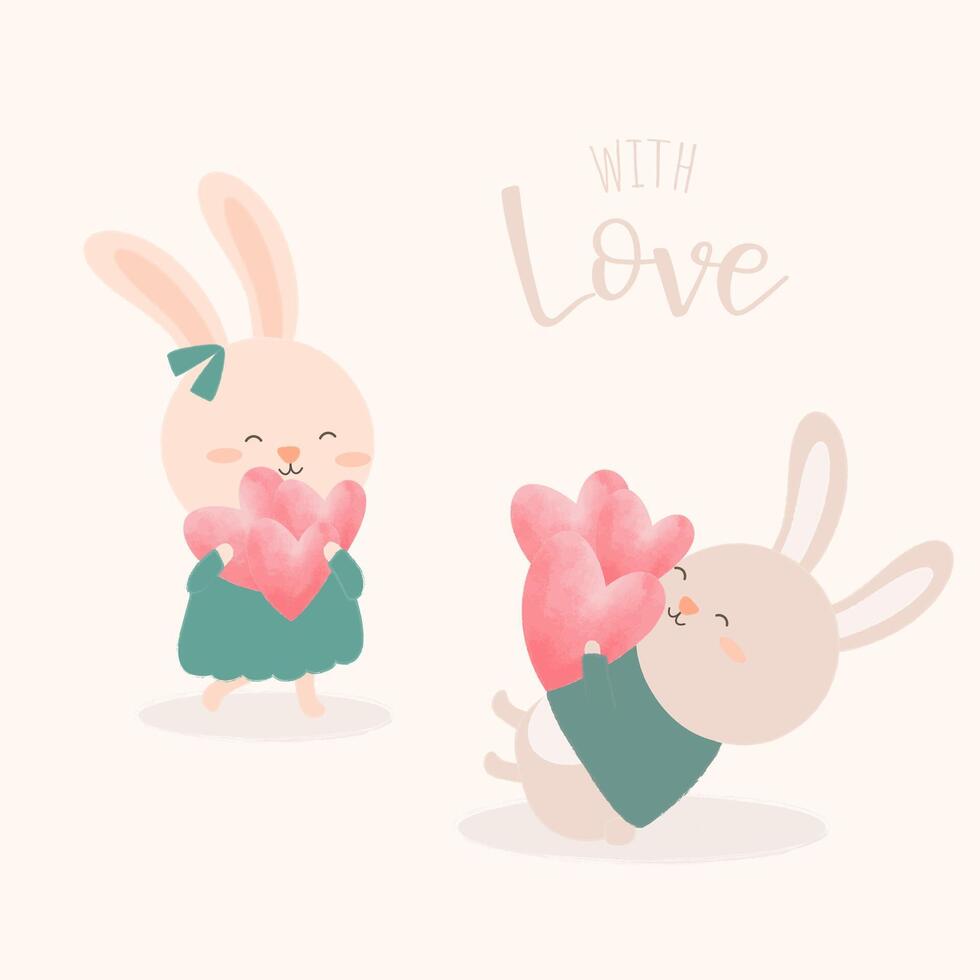 Lapin couple cartoon animaux mignons romantique dans l'amour vector illustration