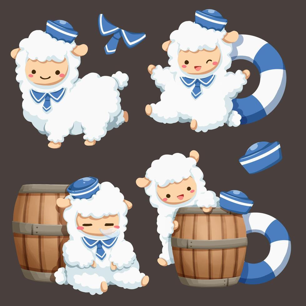 paquet de moutons drôles mignons isolés télévision vector illustration