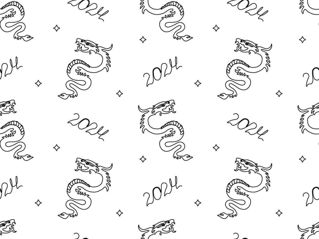 sans couture modèle de dragons et Nombres 2024, Nouveau année, symbole de le année selon à le chinois calendrier.line art vecteur