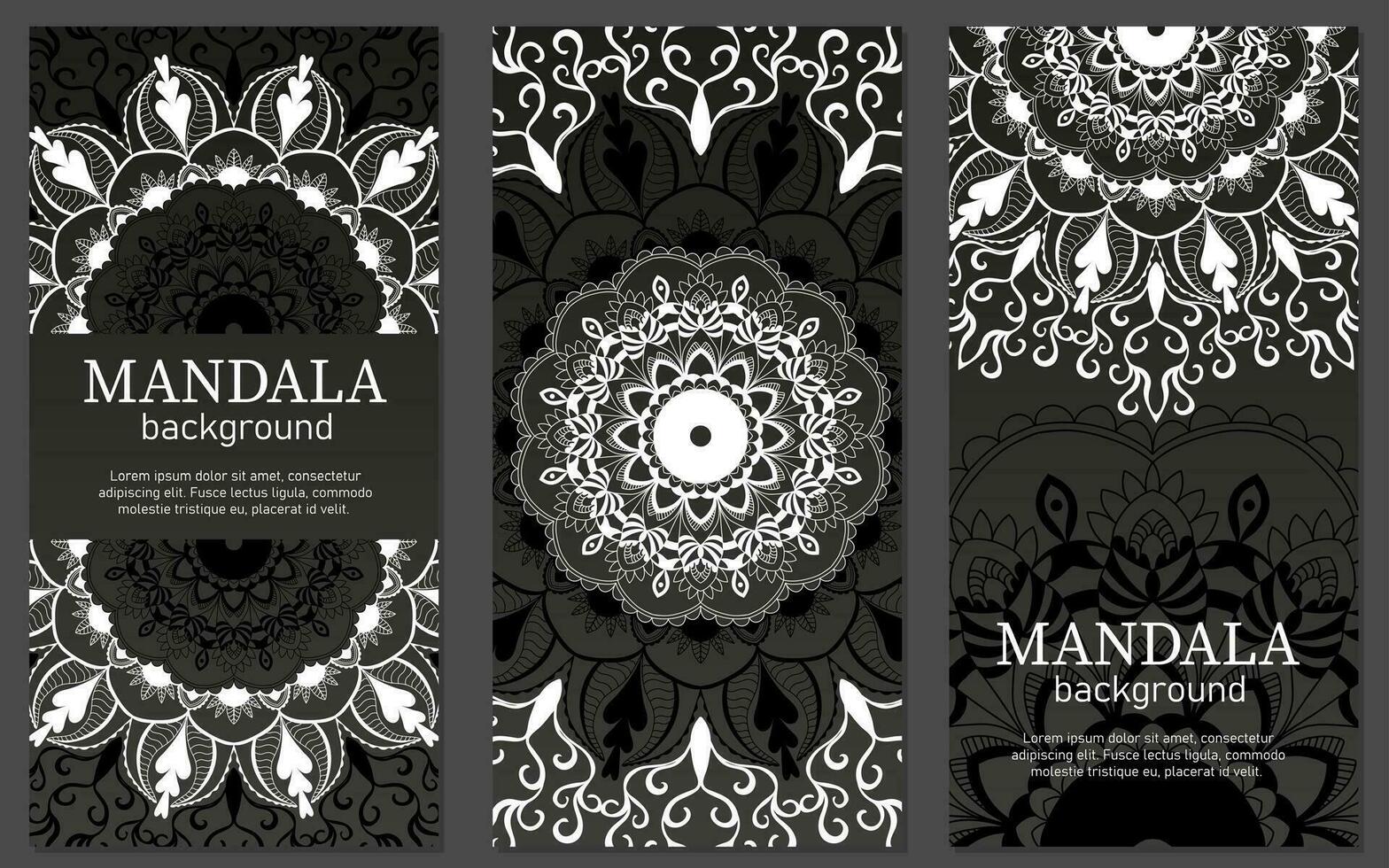 ensemble de branché cartes avec le image de une circulaire mandala pour imprimer, affiche, couverture, brochure, prospectus, bannière vecteur