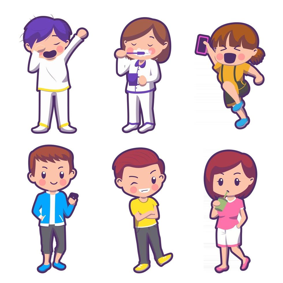 ensemble d'enfants dans l'illustration vectorielle de collection de personnages de dessins animés vecteur