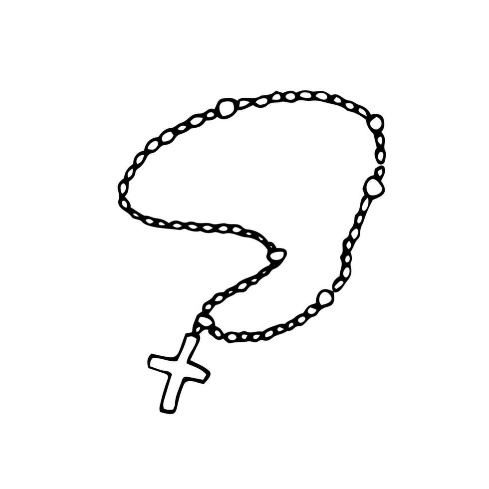 chapelet perles avec traverser. religieux Christian symbole. vecteur illustration dans griffonnage style.