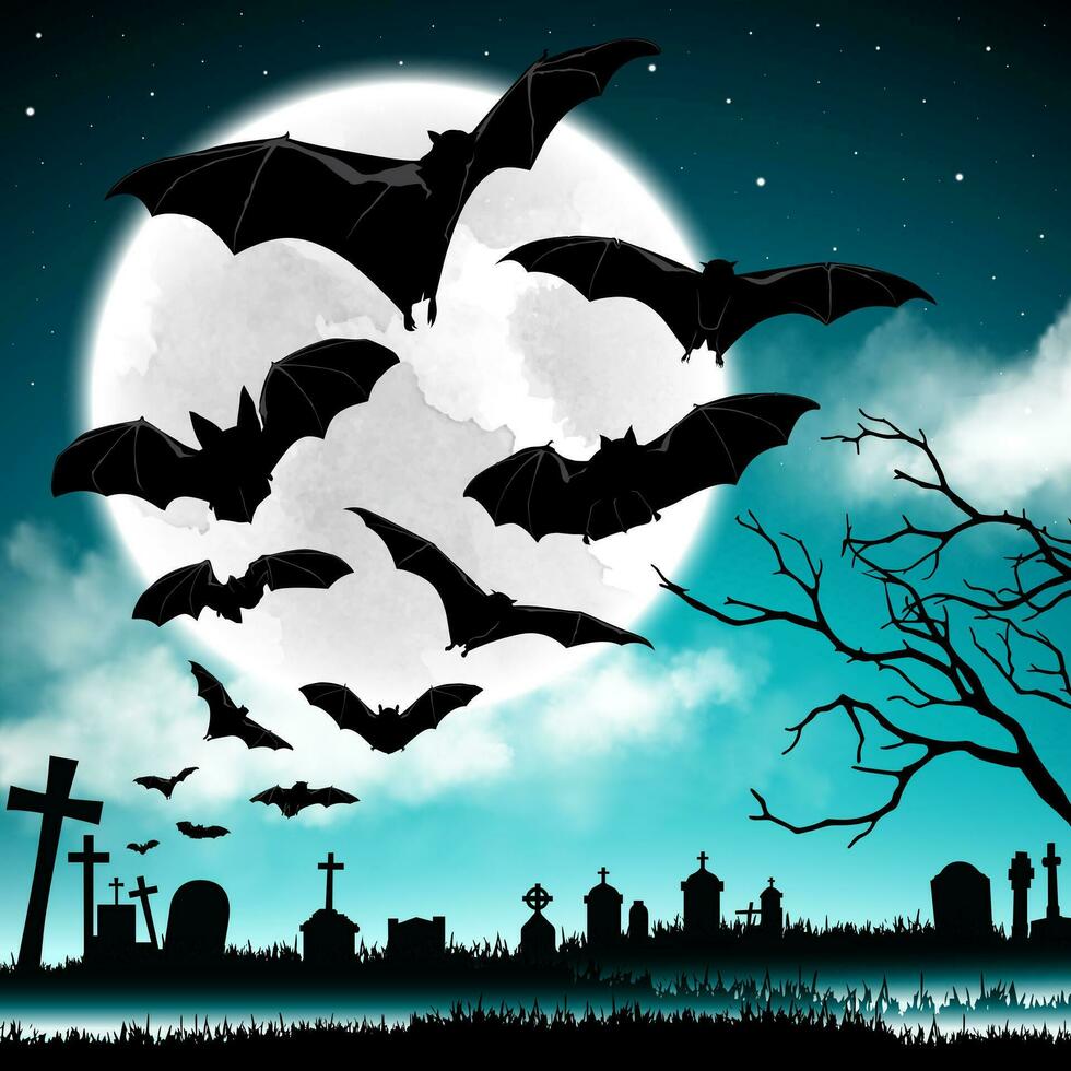 Halloween avec chauves-souris en volant plus de le lune. vecteur
