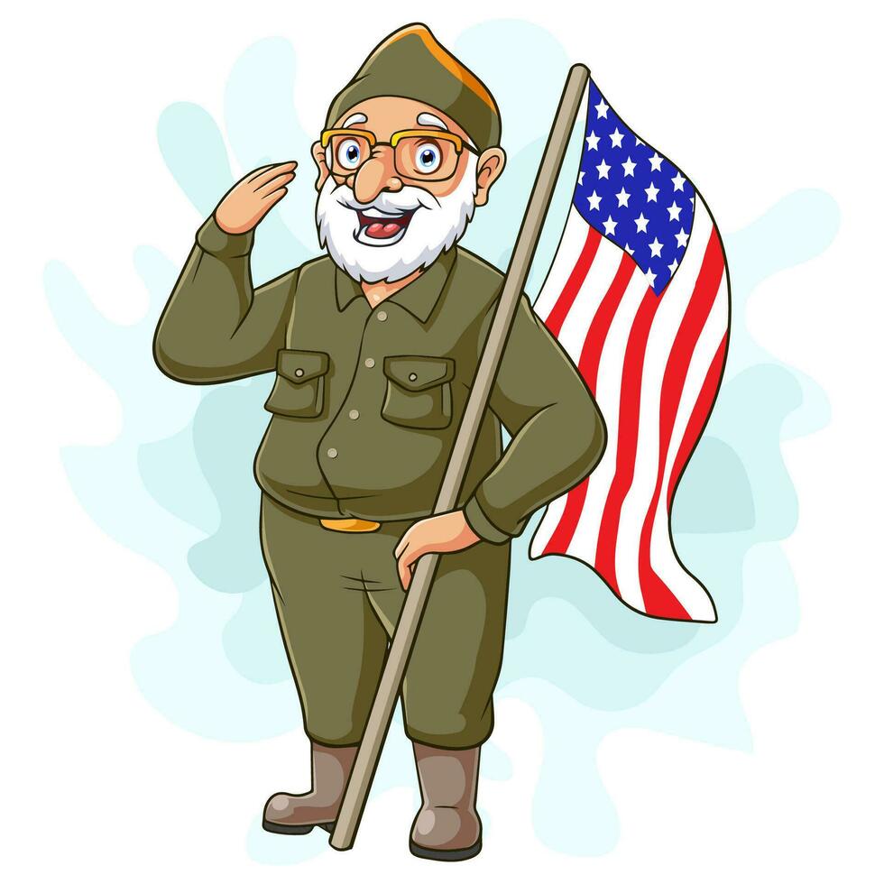 dessin animé armée soldat saluer sur blanc Contexte vecteur
