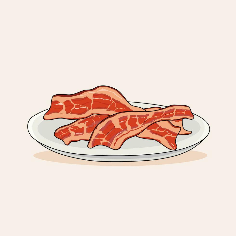 une assiette de frit bacon. friture bacon. vecteur illustration