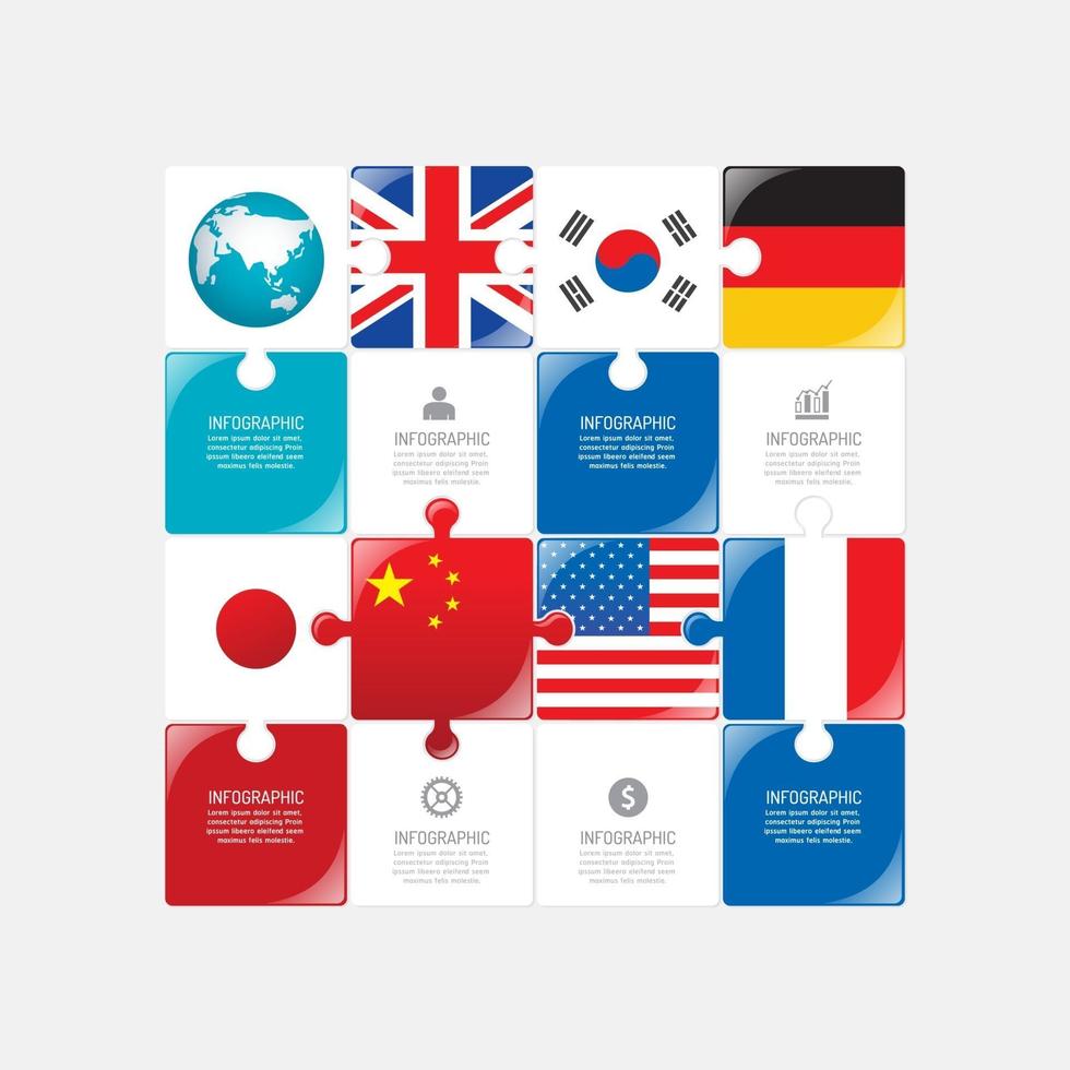 diagramme de processus de données commerciales. éléments abstraits du concept de puzzle avec des icônes. illustration vectorielle modèle de conception infographie entreprise et finance du monde pour la présentation. vecteur