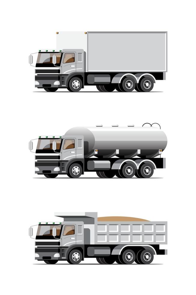 grand ensemble d'icônes colorées de vecteur de véhicule isolé, illustrations plates de divers types de camions, concept de transport commercial logistique.