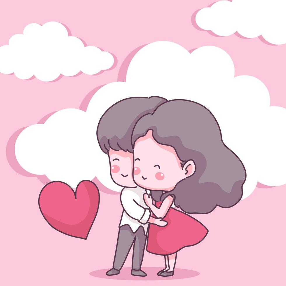 grand couple isolé amoureux, heureuse jeune fille et garçon amoureux, illustration vectorielle plane concept valentine en style cartoon vecteur