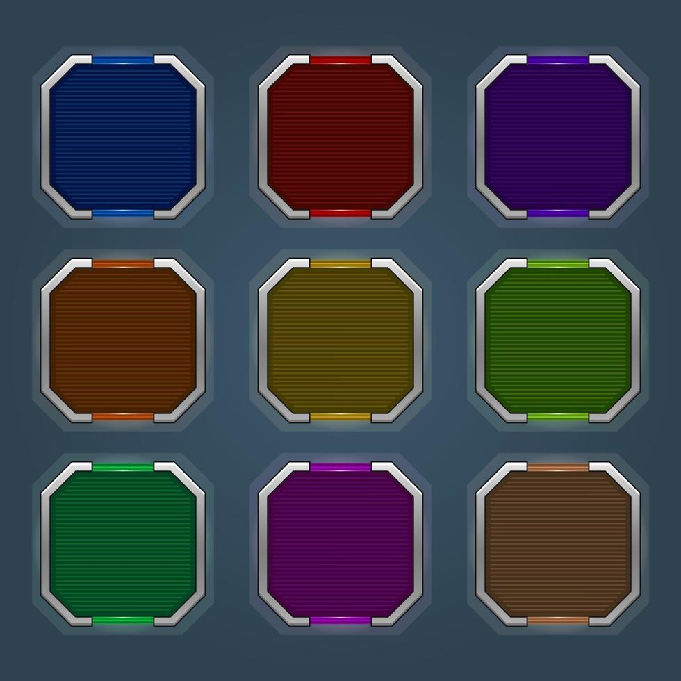 icônes définies pour les éléments de jeu isométriques, illustration vectorielle isolée colorée de boutons vierges technologiques pour le concept de jeu plat abstrait vecteur