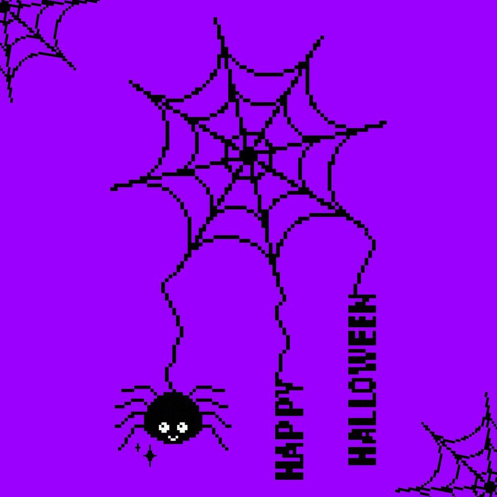 content Halloween araignée la toile pixel art, araignée et toiles d'araignées 8 bits style vecteur