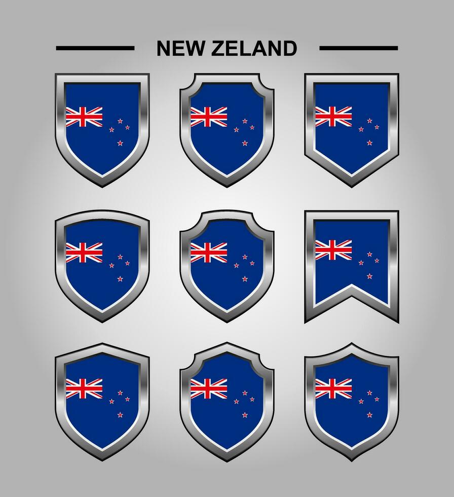 Nouveau zélande nationale emblèmes drapeau avec luxe bouclier vecteur