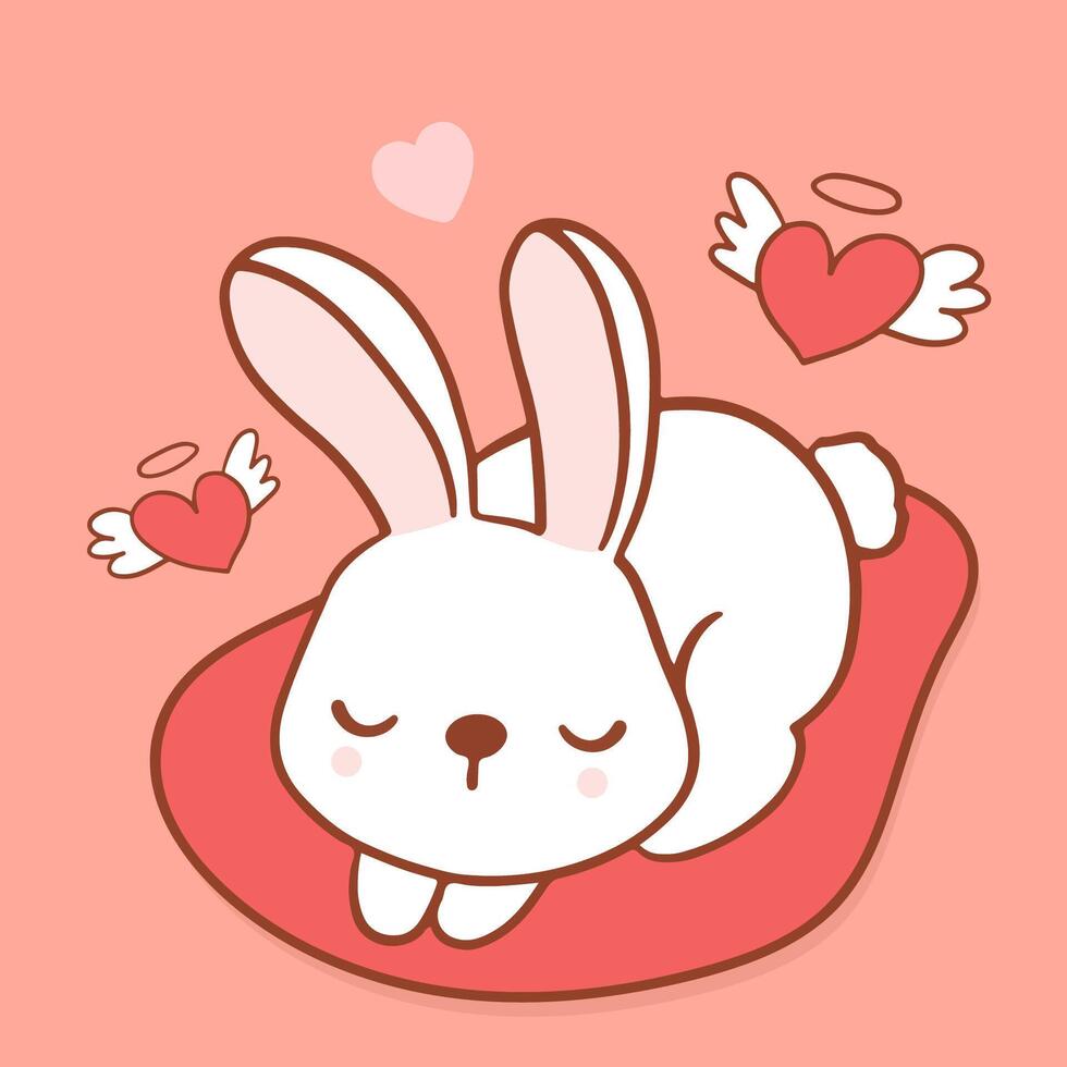 Grand lapin isolé de conception de personnage de dessin animé dessiné à la main dans l'amour, doodle style valentine concept animal illustration vectorielle vecteur