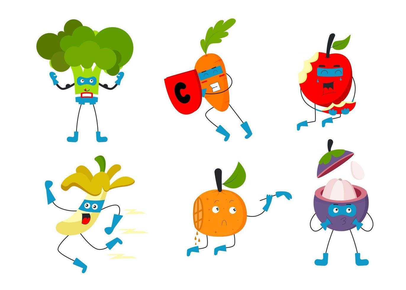 ensemble de fruits et légumes en vecteur plat de personnages de dessins animés