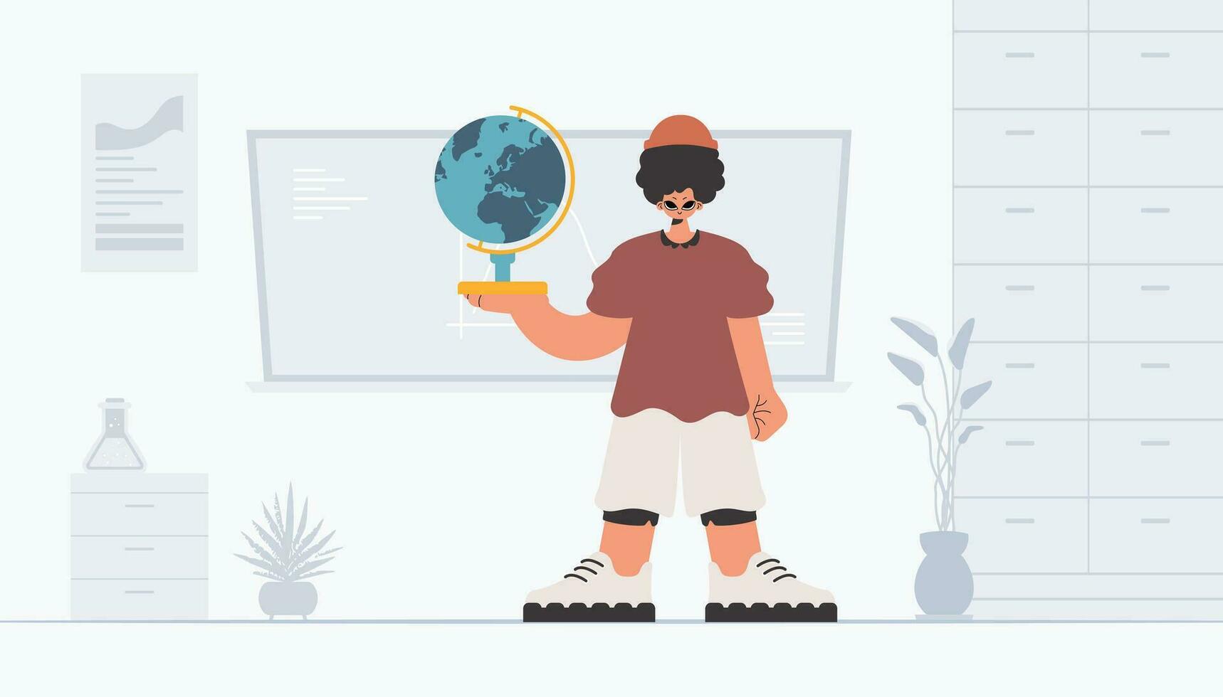 le la personne est en portant une colossal globe, le matière de apprentissage. branché style, vecteur illustration