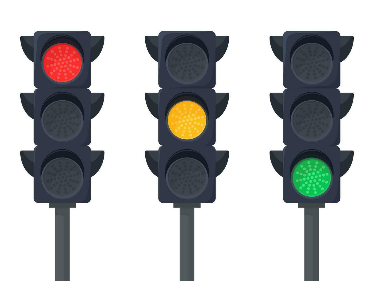 circulation lumières avec Trois différent signaux - rouge, jaune, et vert - isolé vecteur illustration sur blanc Contexte.