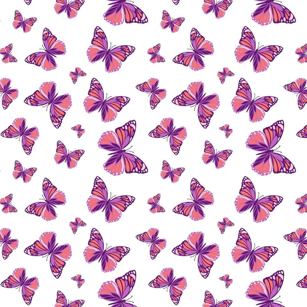 insectes, papillon modèle, arrière-plan, violet rose printemps ambiance modèle. doux sans couture modèle avec papillons pour arrière-plans et paquets. vecteur