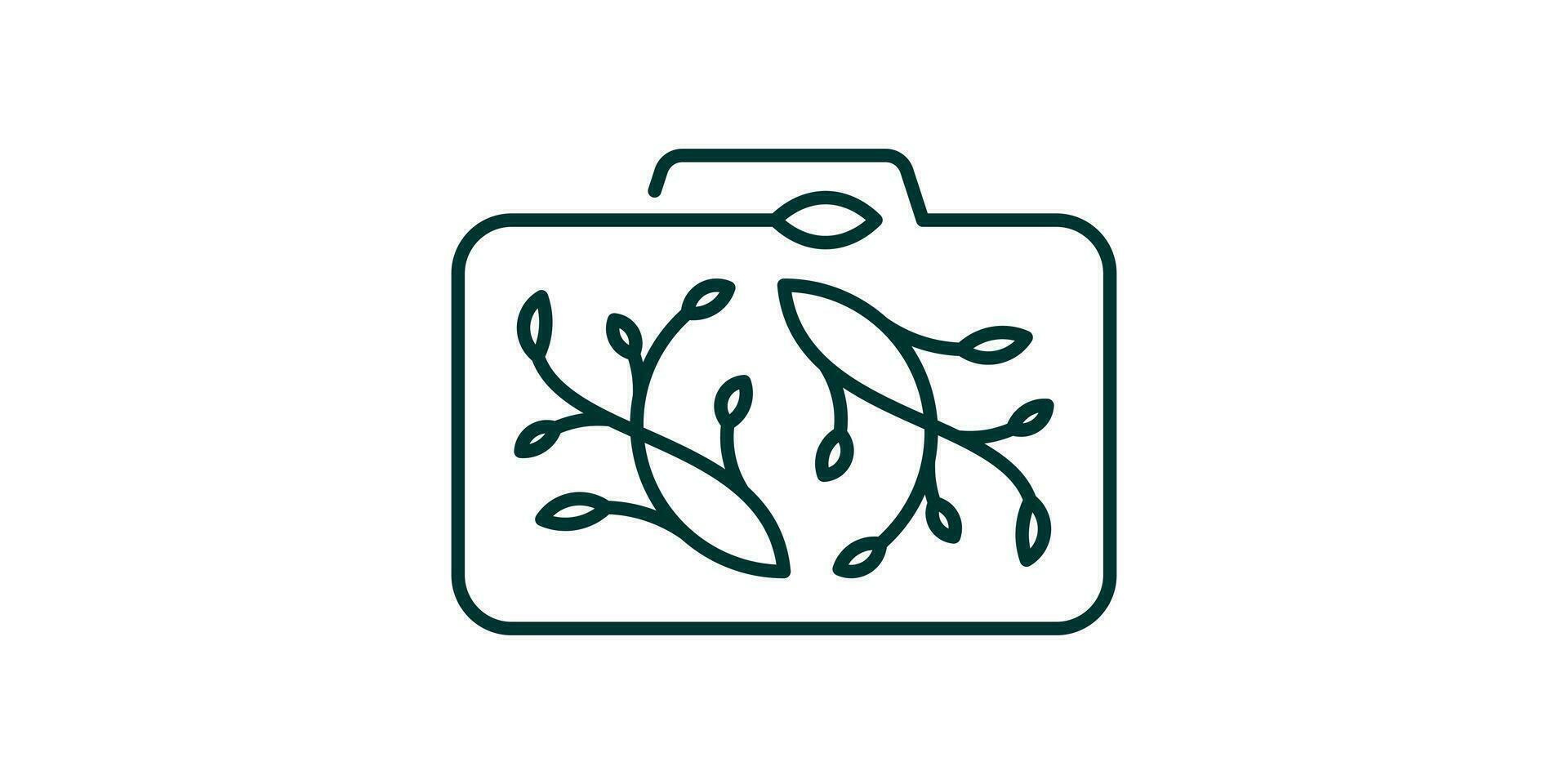 une combinaison de une caméra logo conception avec les plantes fabriqué dans une minimaliste ligne style. vecteur