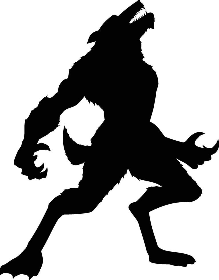 noir silhouette effrayant loup-garou monstre hurlement vecteur