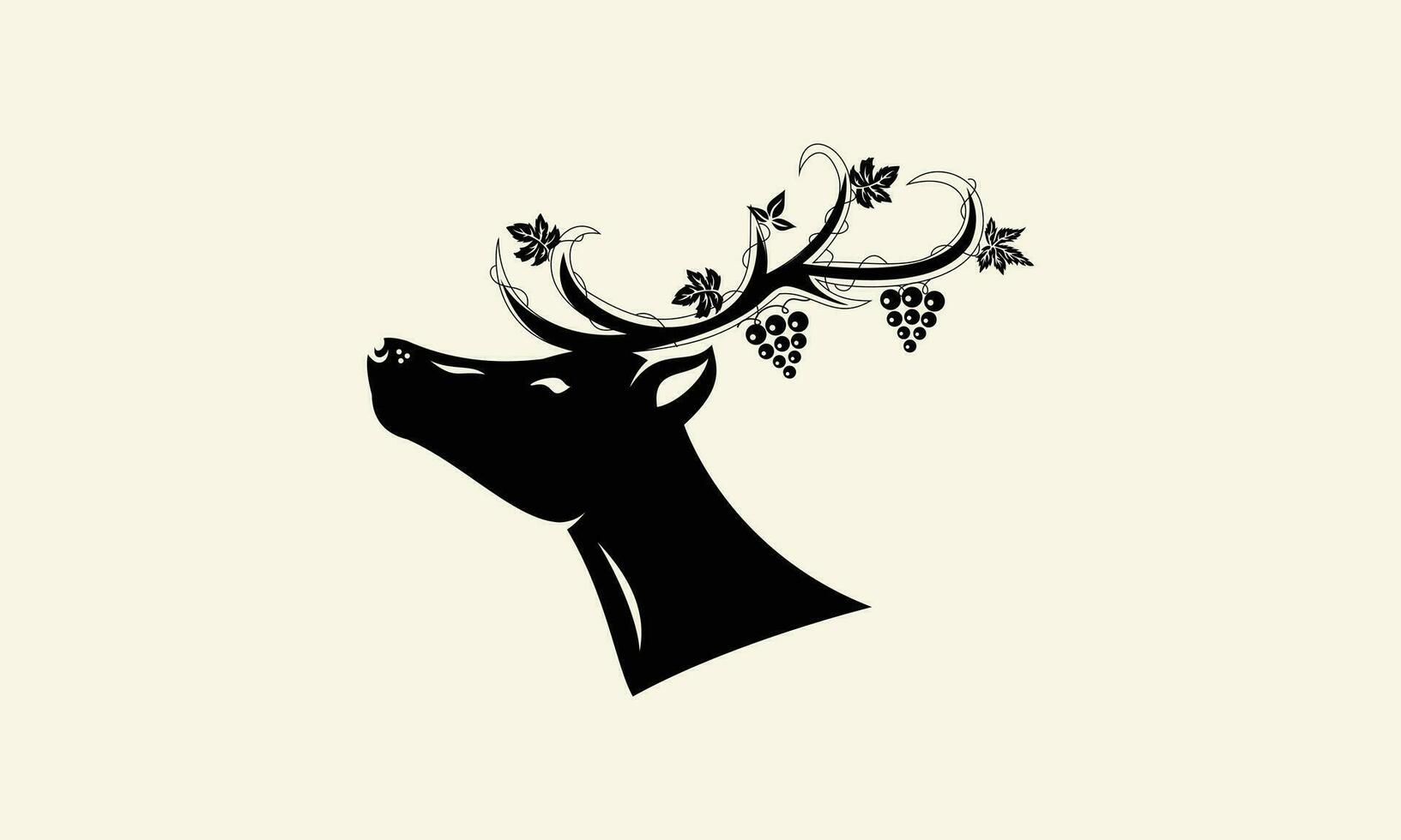 silhouette cerf et grain de raisin logo vecteur