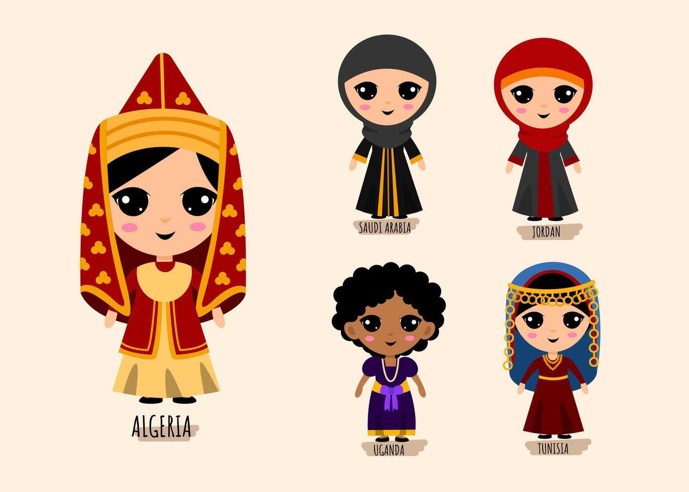 ensemble de femme dans les personnages de dessins animés traditionnels de vêtements d'asie occidentale vecteur