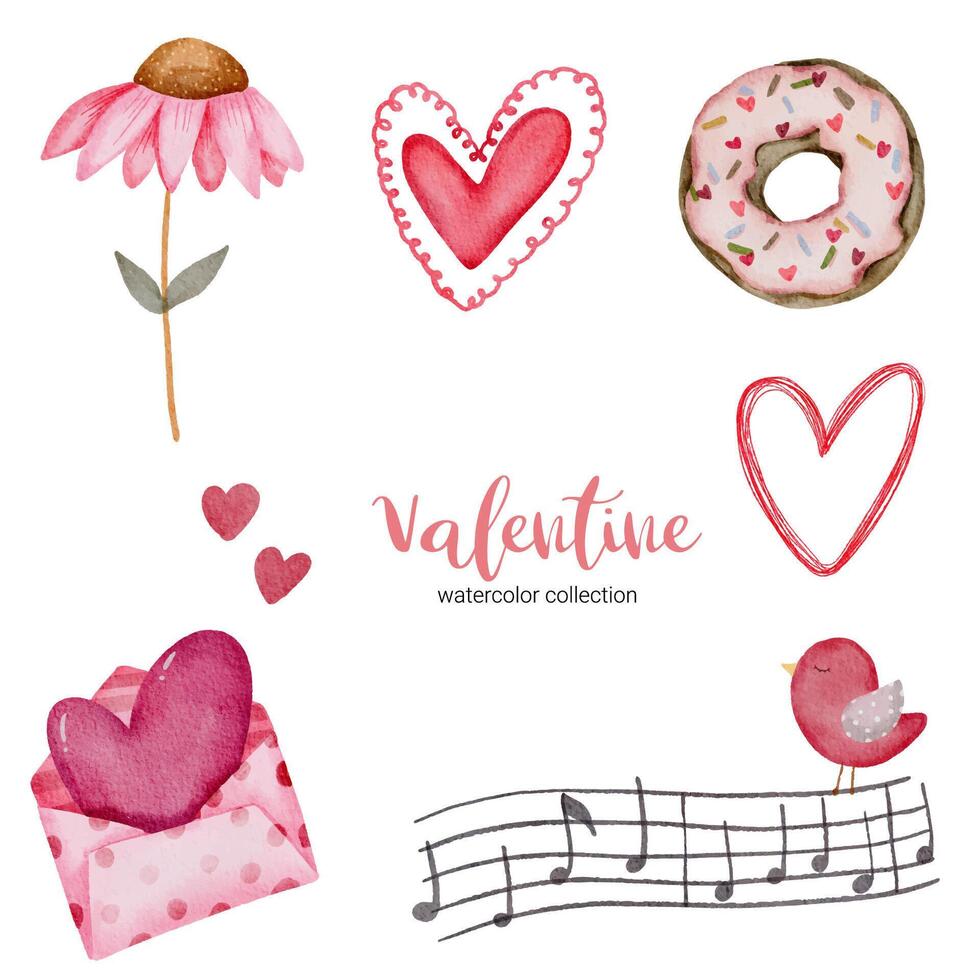 enveloppe d'éléments de la Saint-Valentin, tournesol, beignet, cadeau et plus encore. modèle pour kit d'autocollants, salutation, félicitations, invitations, planificateurs. illustration vectorielle vecteur