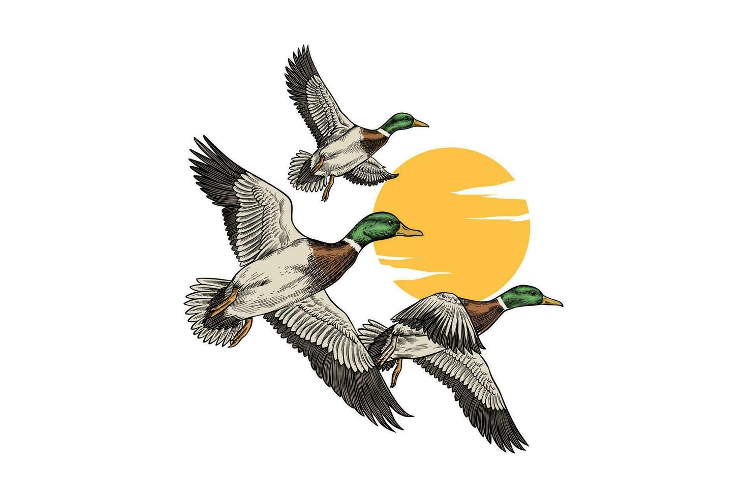 vecteur illustration logo de Trois en volant canards, ancien couleurs