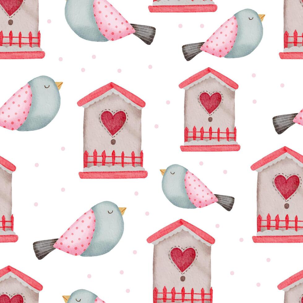 modèle sans couture de la Saint-Valentin avec des oiseaux, maison. parfait pour le papier peint, l'arrière-plan de la page Web, le textile, les cartes de voeux et les invitations de mariage vecteur