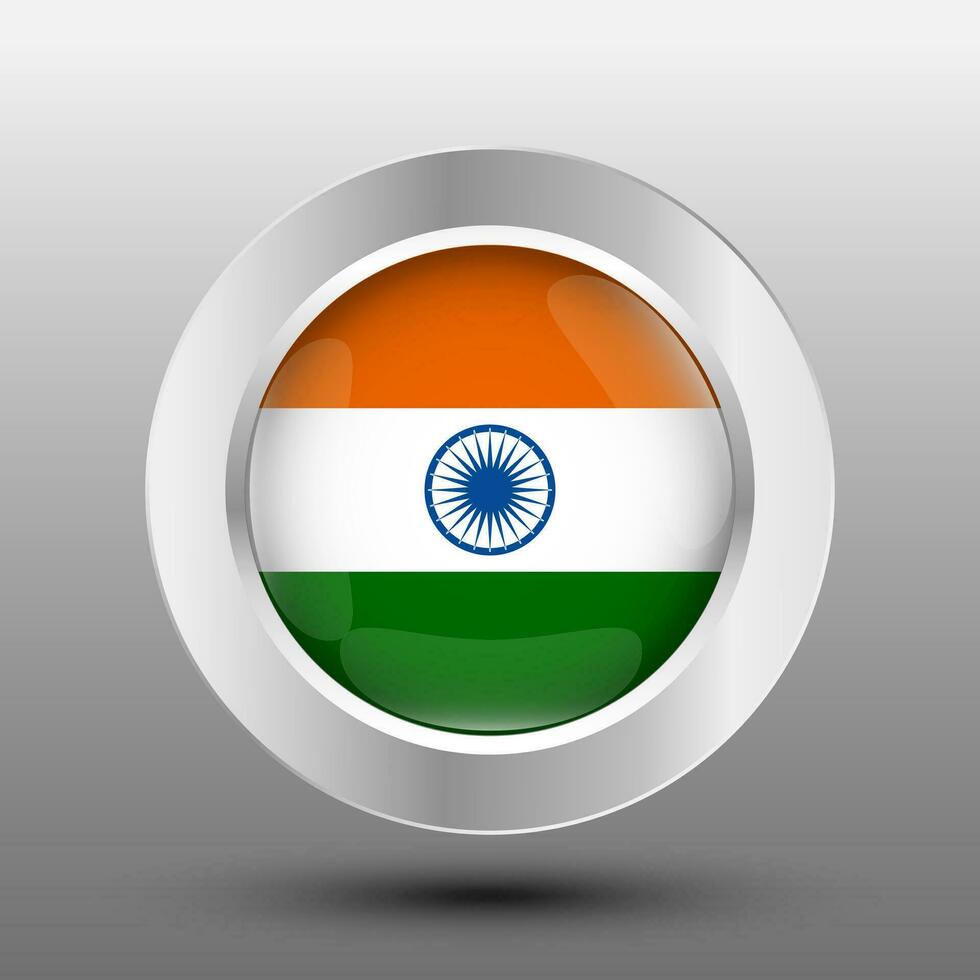 Inde rond drapeau métal bouton Contexte vecteur