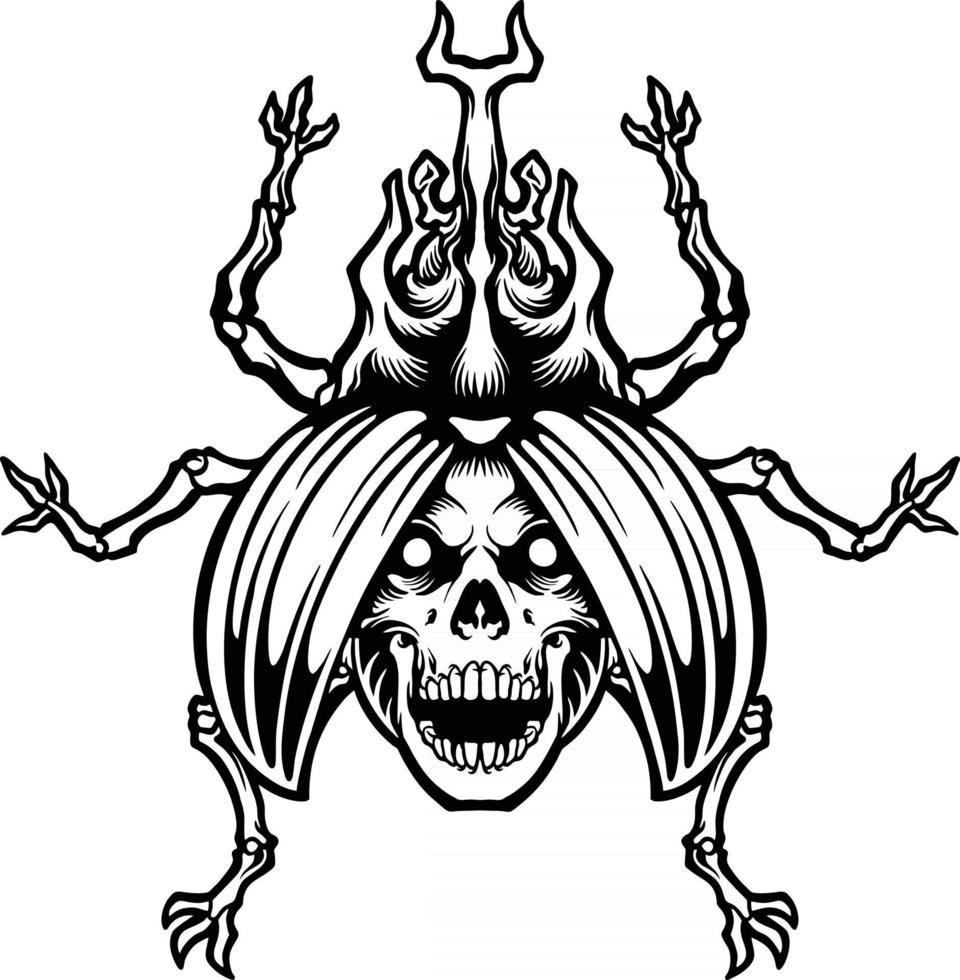 silhouette d'illustration de crâne de scarabée mort vecteur