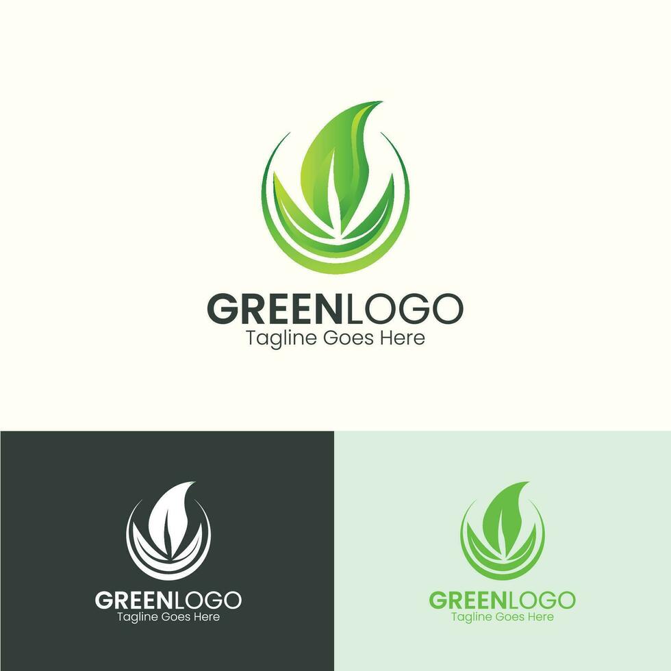 Naturel vert feuilles logo conception modèle avec pente feuille vecteur
