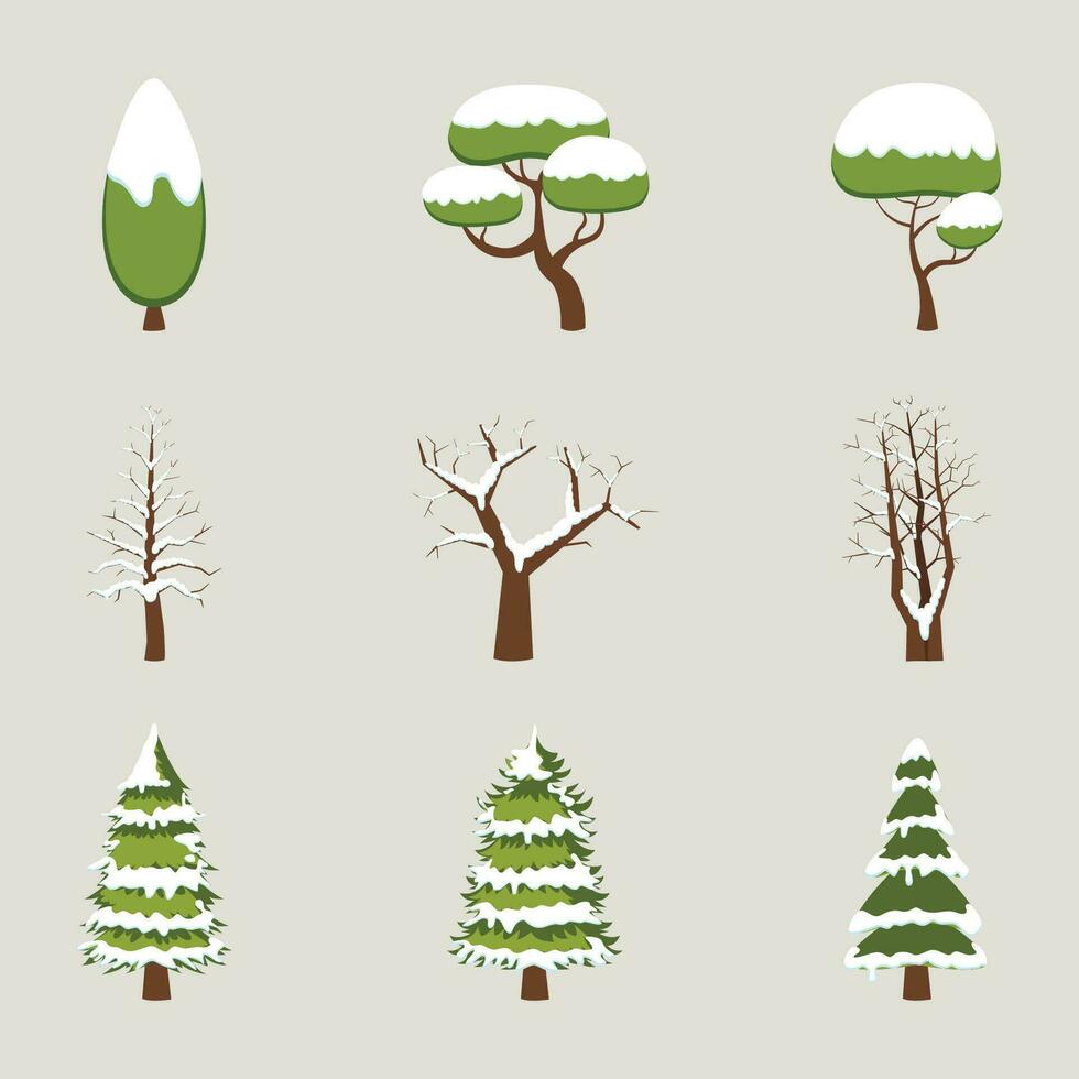 hiver ou Noël des arbres ensemble avec neige. divers Noël des arbres. vecteur